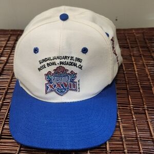 Nfl Superbowl XXVII 1993 Rosebowl Blockhead Logo 7 White Vintage Snapback Hat